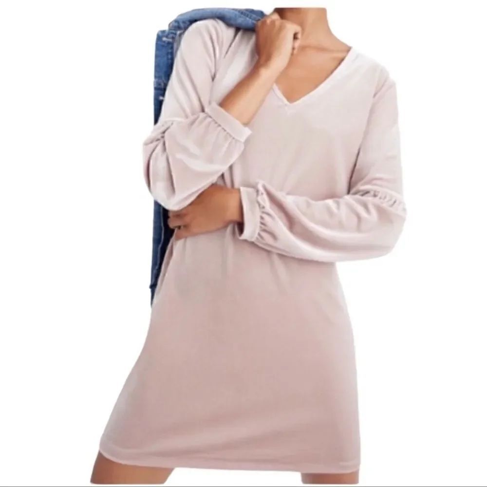 Madewell- Velvet Balloon Sleeve Blush Pink Shift Size Small Party Dress